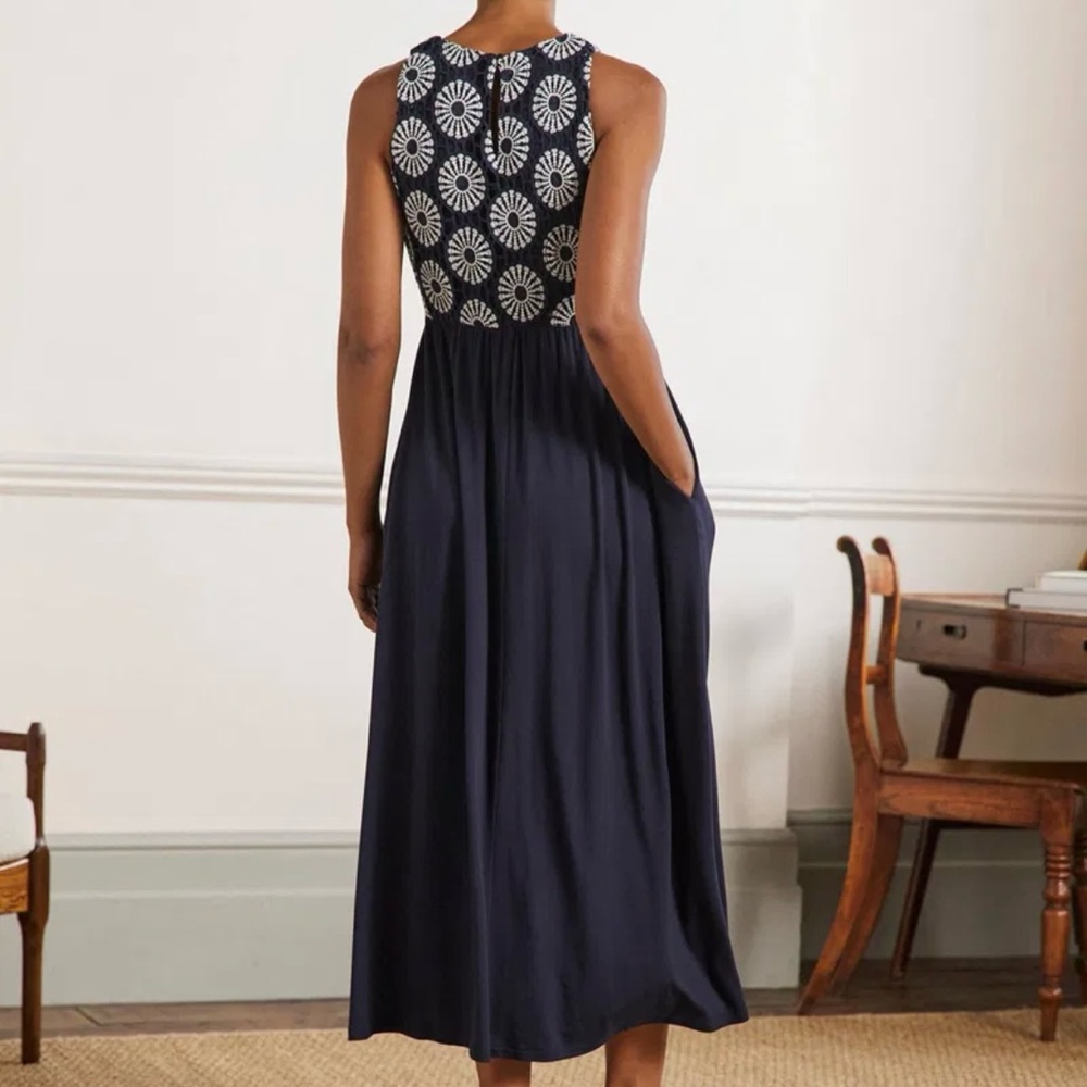 Boden navy blue crochet bodice sleeveless midi dress - Picture 4 of 11
